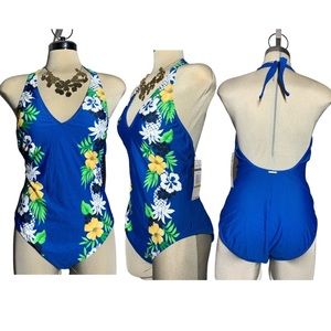 *NEW* ANNE COLE Royal Blue Floral Print 1 Piece Swimsuit Size 14